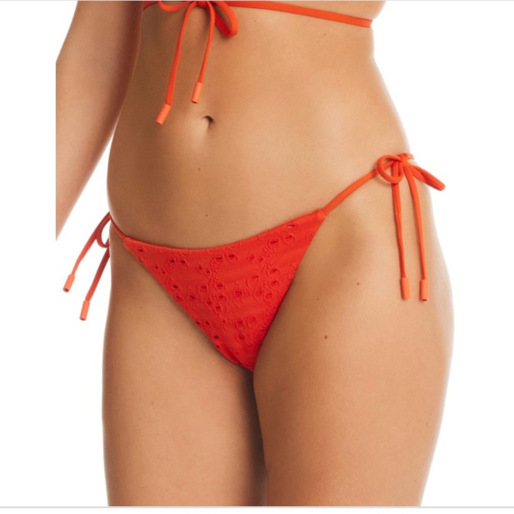 Red Carter Eyelet Orange String Bikini Bottom